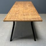 Handmade industrial oak dining table with black metal legs