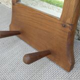 Mirror and wall coat rack with 2 hooks in solid wood, 60s