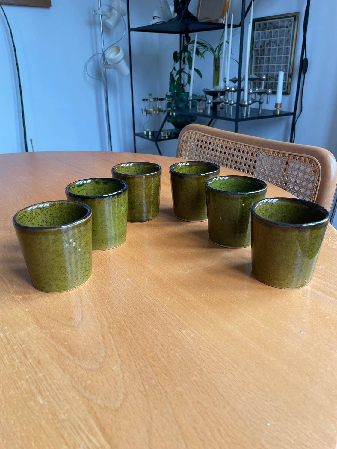 Mugs cups enameled stoneware 60s vintage
