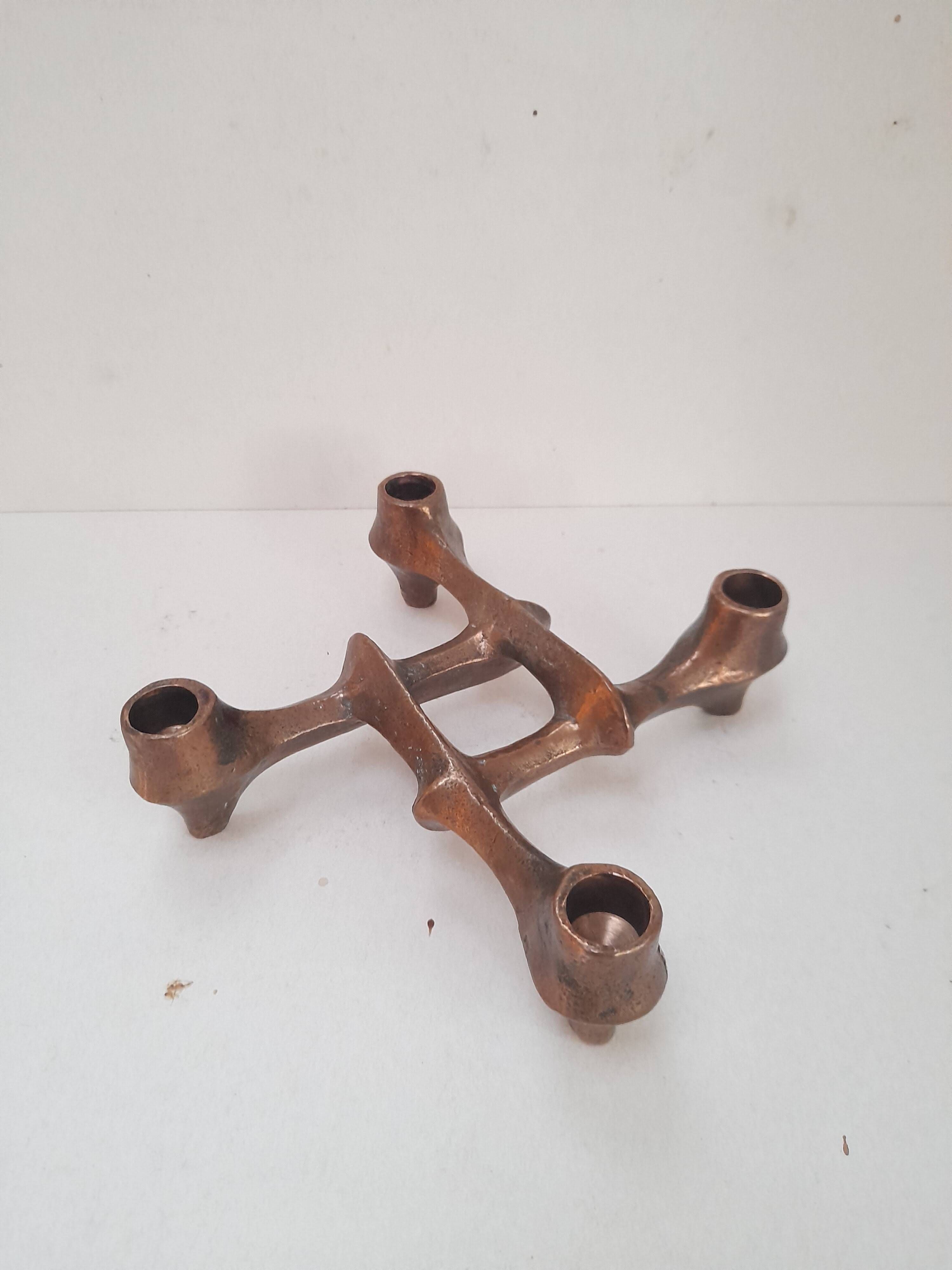 Brutalist bronze candlestick