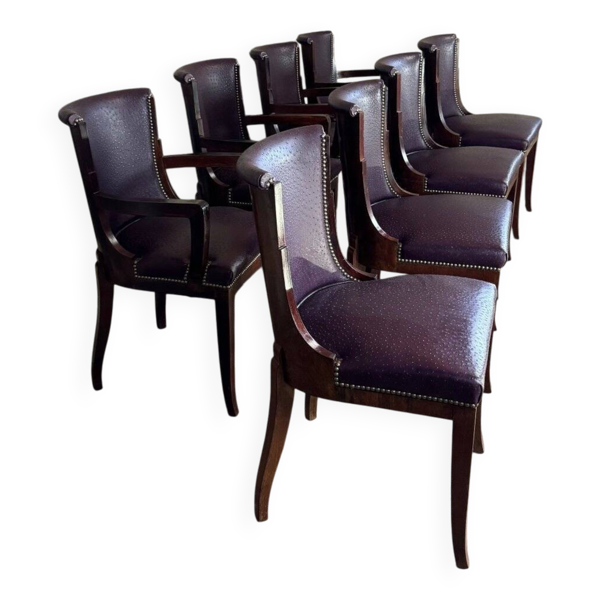 Suite de 4 chaises et 4 fauteuils Art déco en palissandre vers 1930