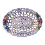 Old Oval Plate Cut-Out Ceramic Flower Relief Decor Italy Wine