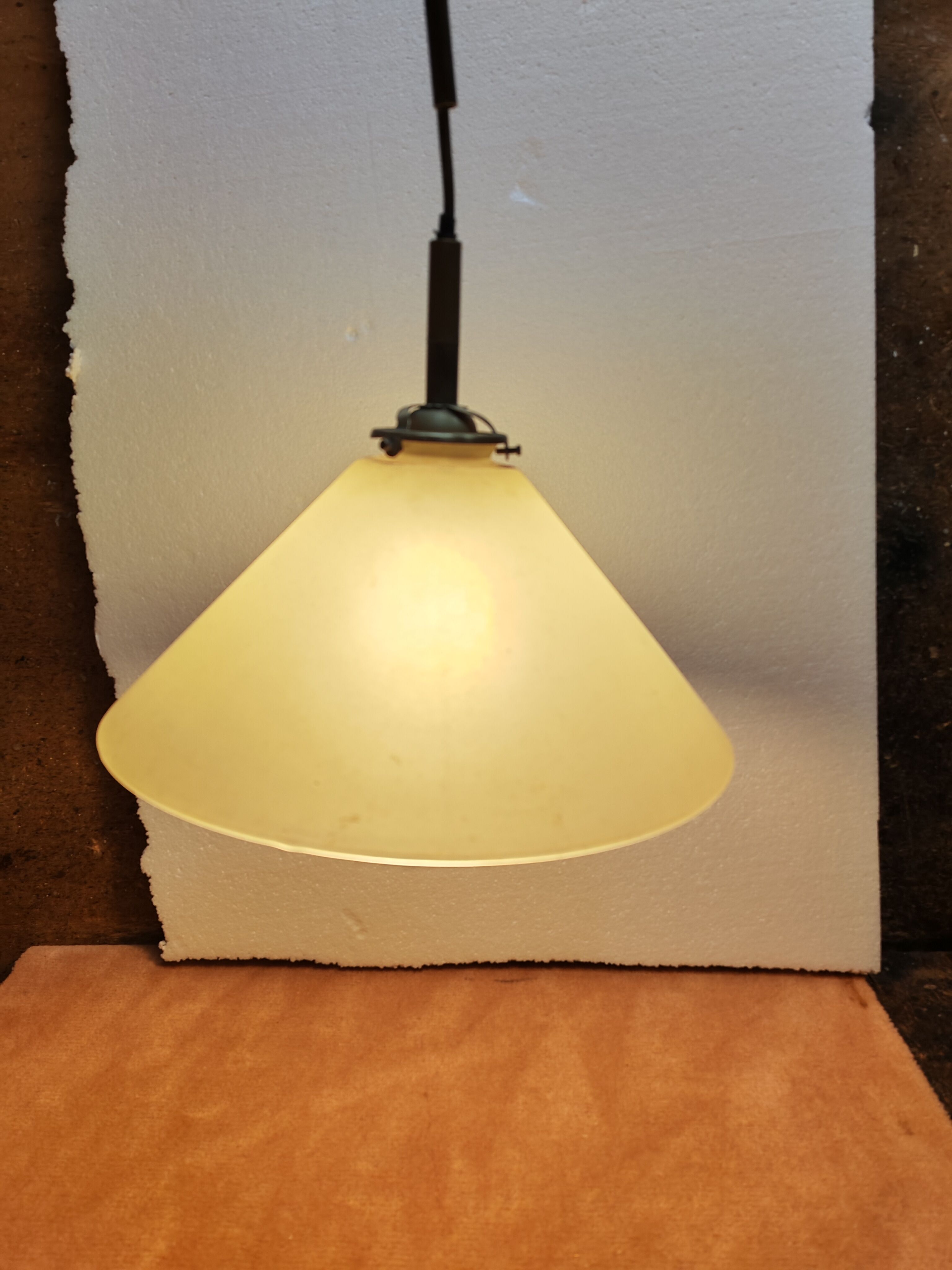 Art Deco conical suspension, opaline and brass
