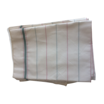 Set of 6 old white towels. Green and Red pinstripes.
