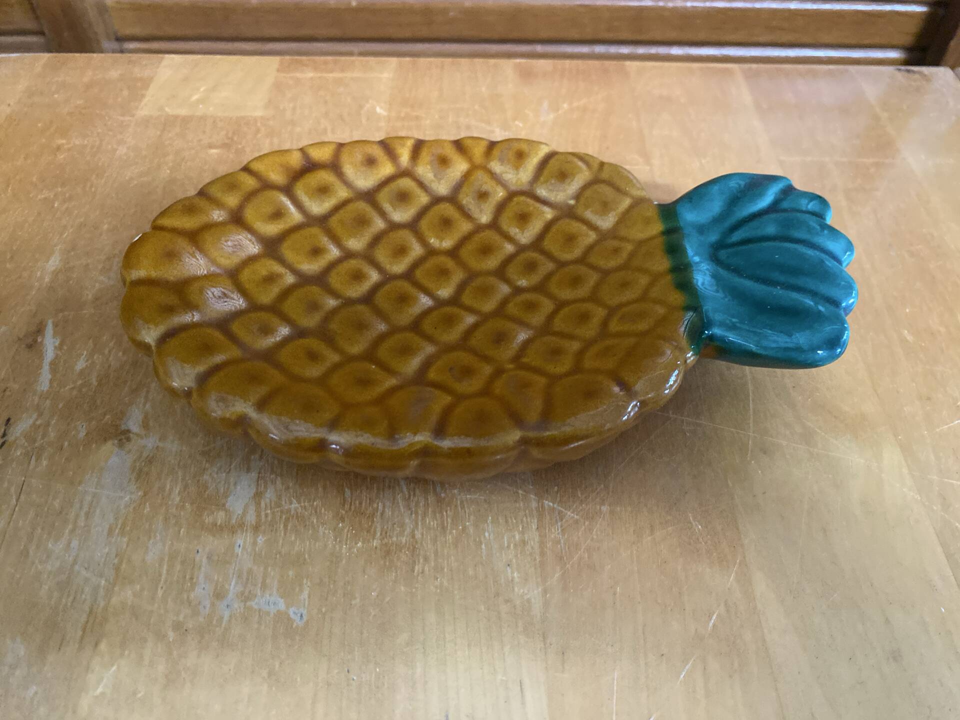 Vintage polychrome ceramic pineapple shaped butter dish vallauris #e
