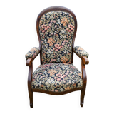Fauteuil Voltaire ancien avec revêtement en tissu de qualité
