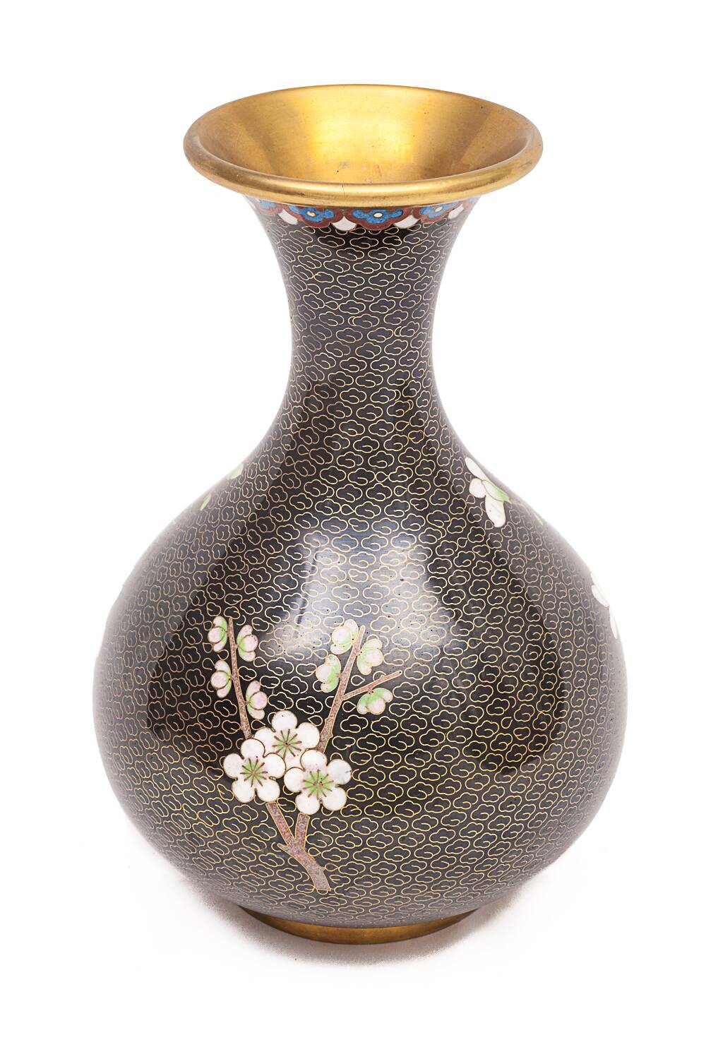 Chinese enameled brass vase
