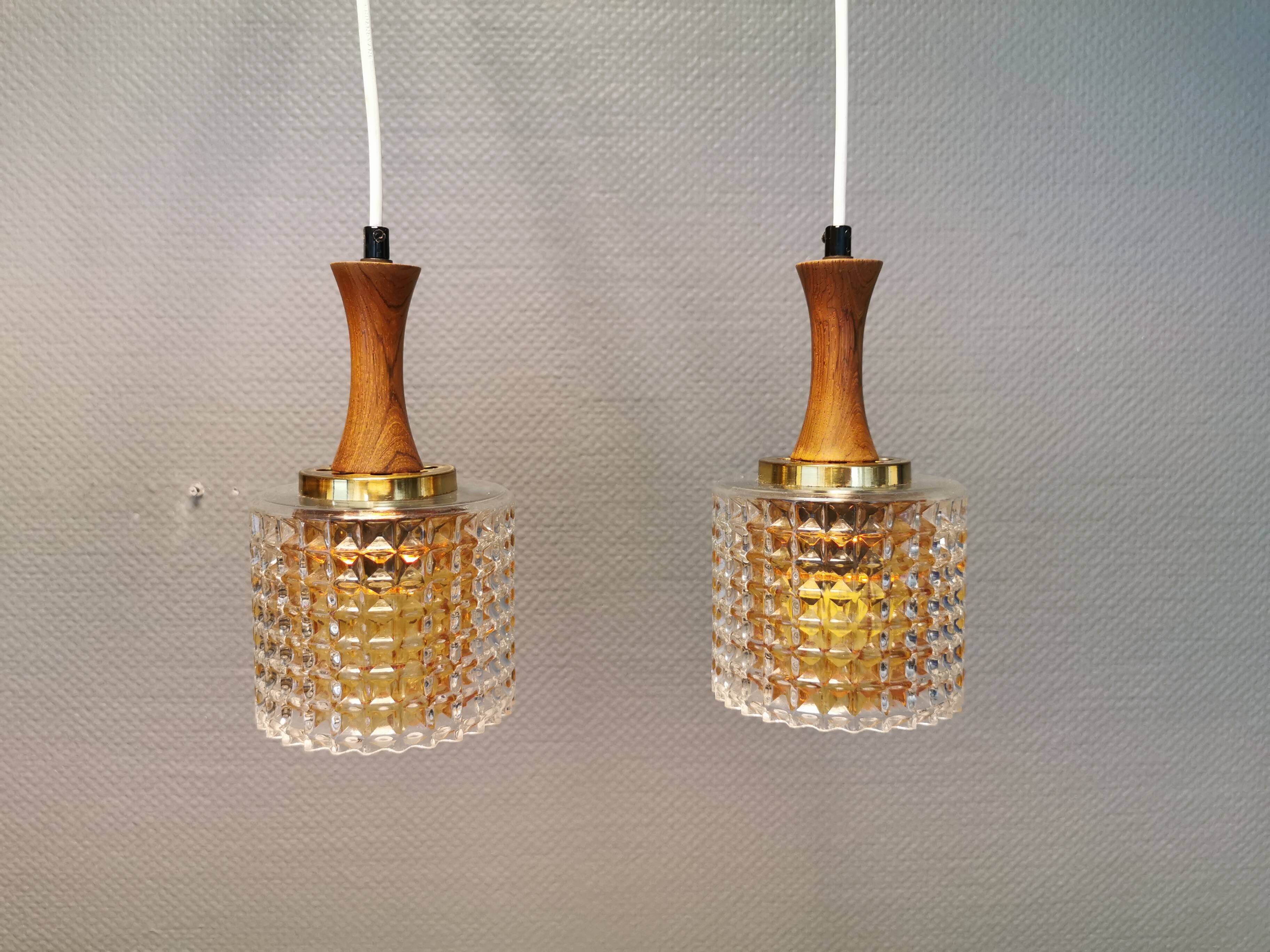 Hanging lamps from Swedish Orrefors 1970s in crystal glass
