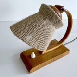 Lampe de table vintage en bois et sisal, années 1950