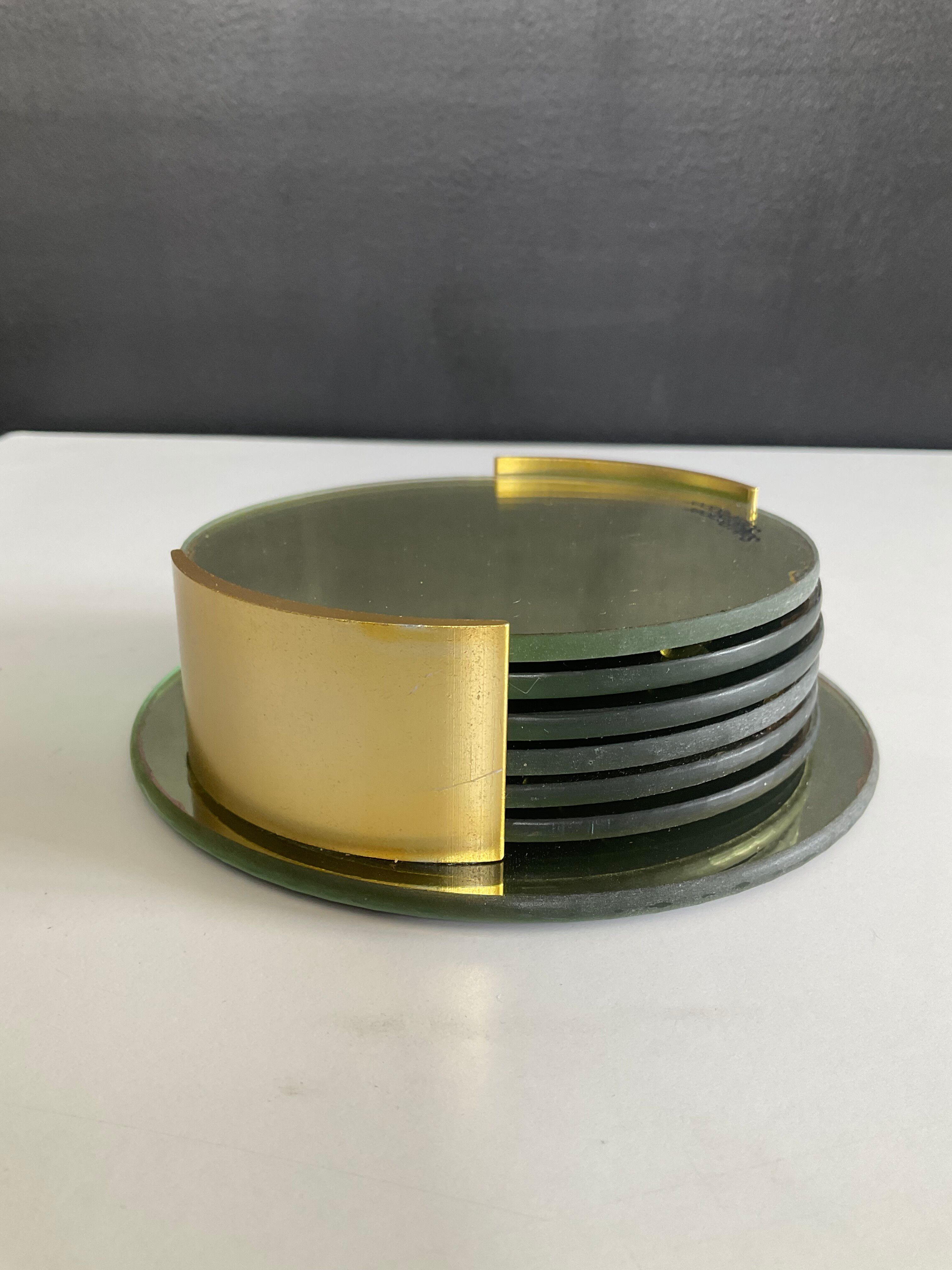 Série de 6 dessous de verre en miroir doré