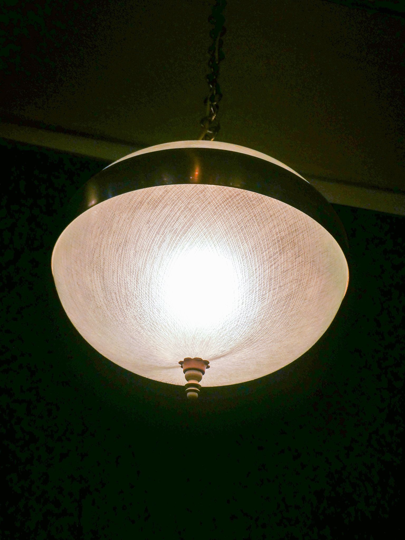 Vintage hanging lamp made of glass and chrome