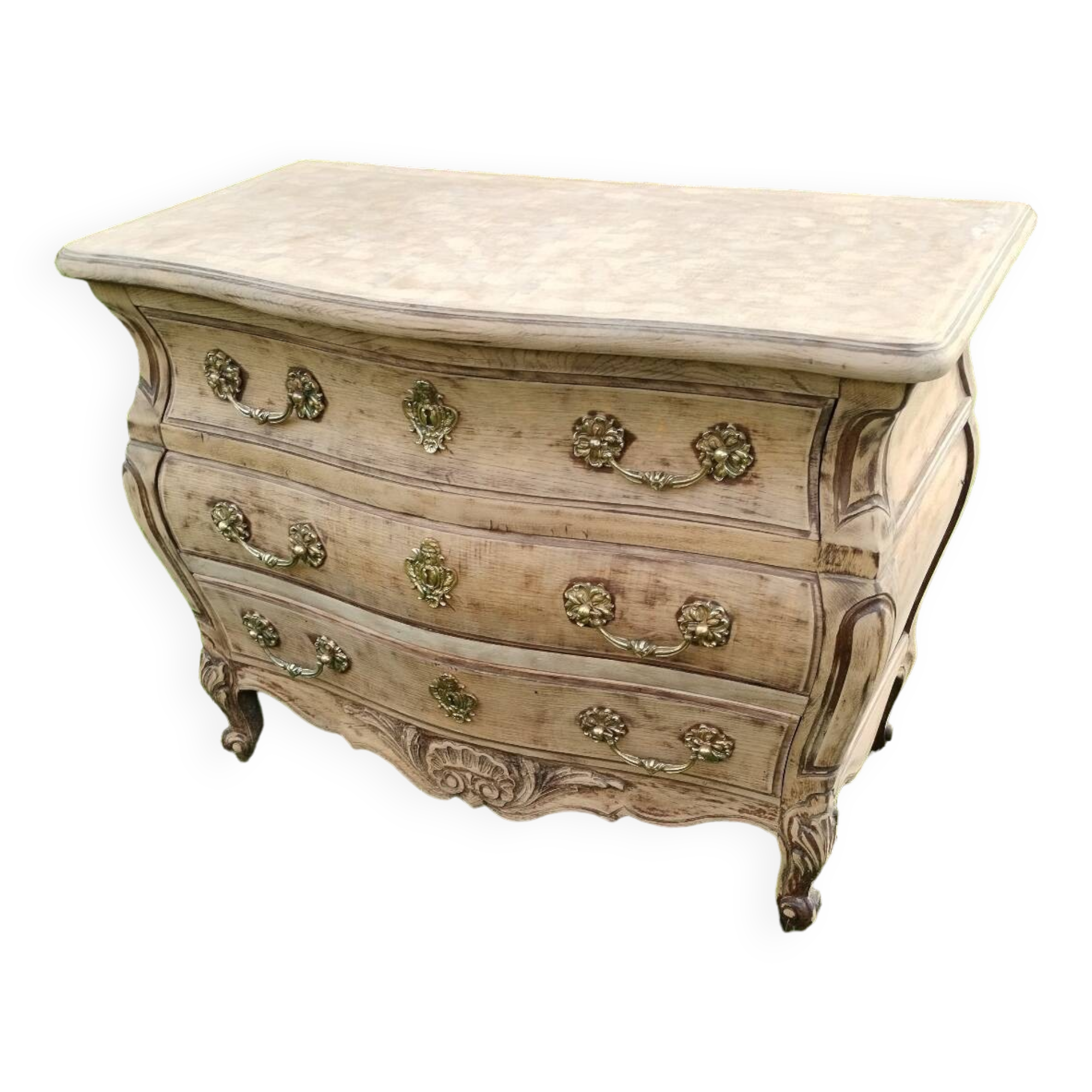Antique Louis XVI style chest of drawers with wooden top