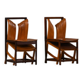 Vintage sculptural unique design dining chairs, France 1960s set of 2