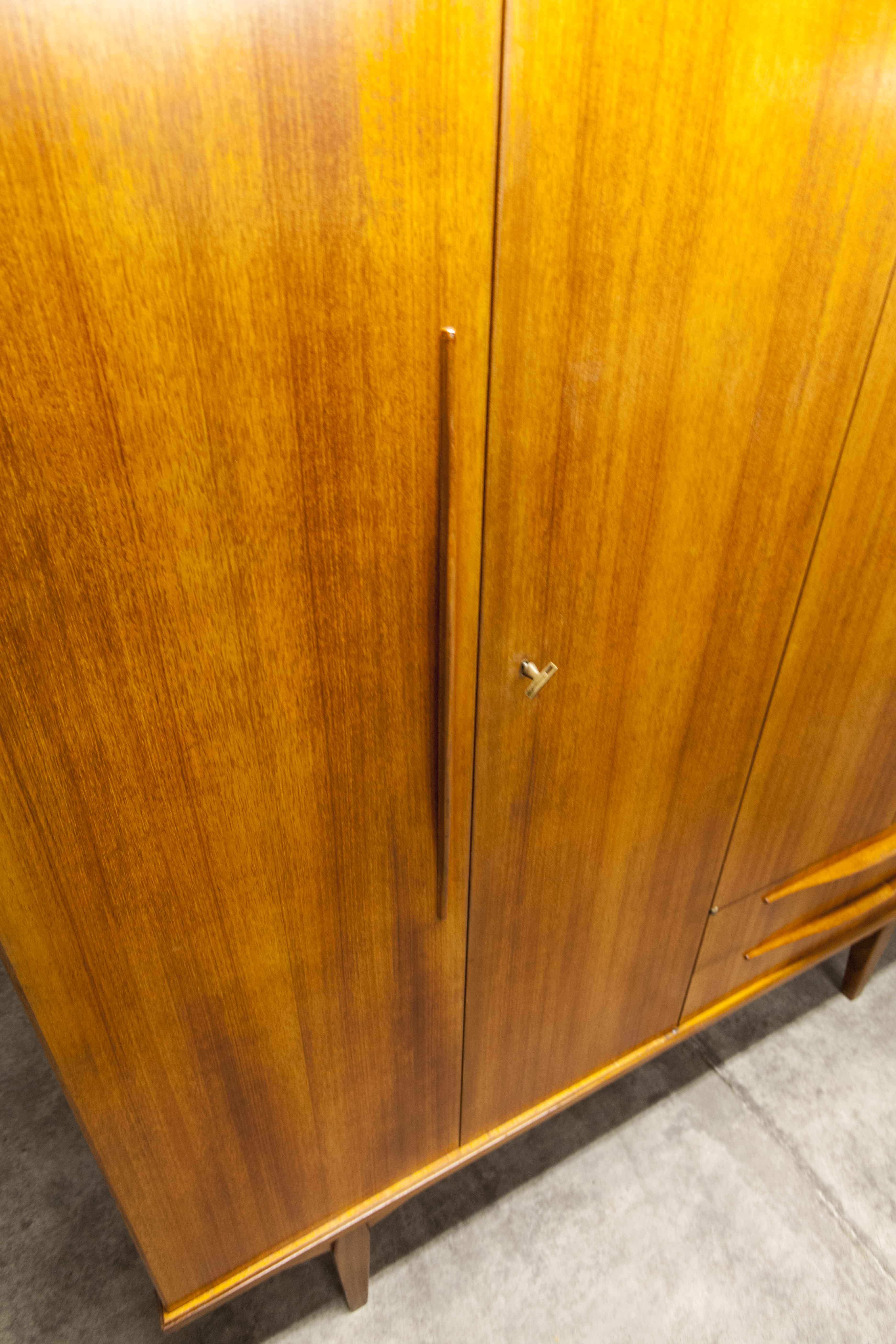 Scandinavian teak cabinet 4 doors 2+1 drawers wardrobe 1960