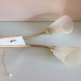 Double fire wall lamp in brass and glass cornet years 50/60