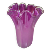 1970s Michielotto magenta-pink Fazzoletto Murano glass vase.