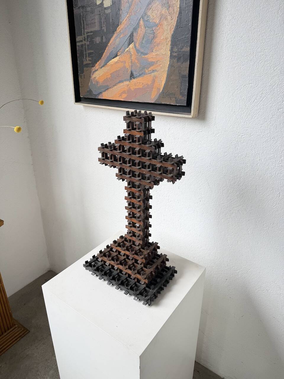 Crucifix sculpture Tramp Art 1900