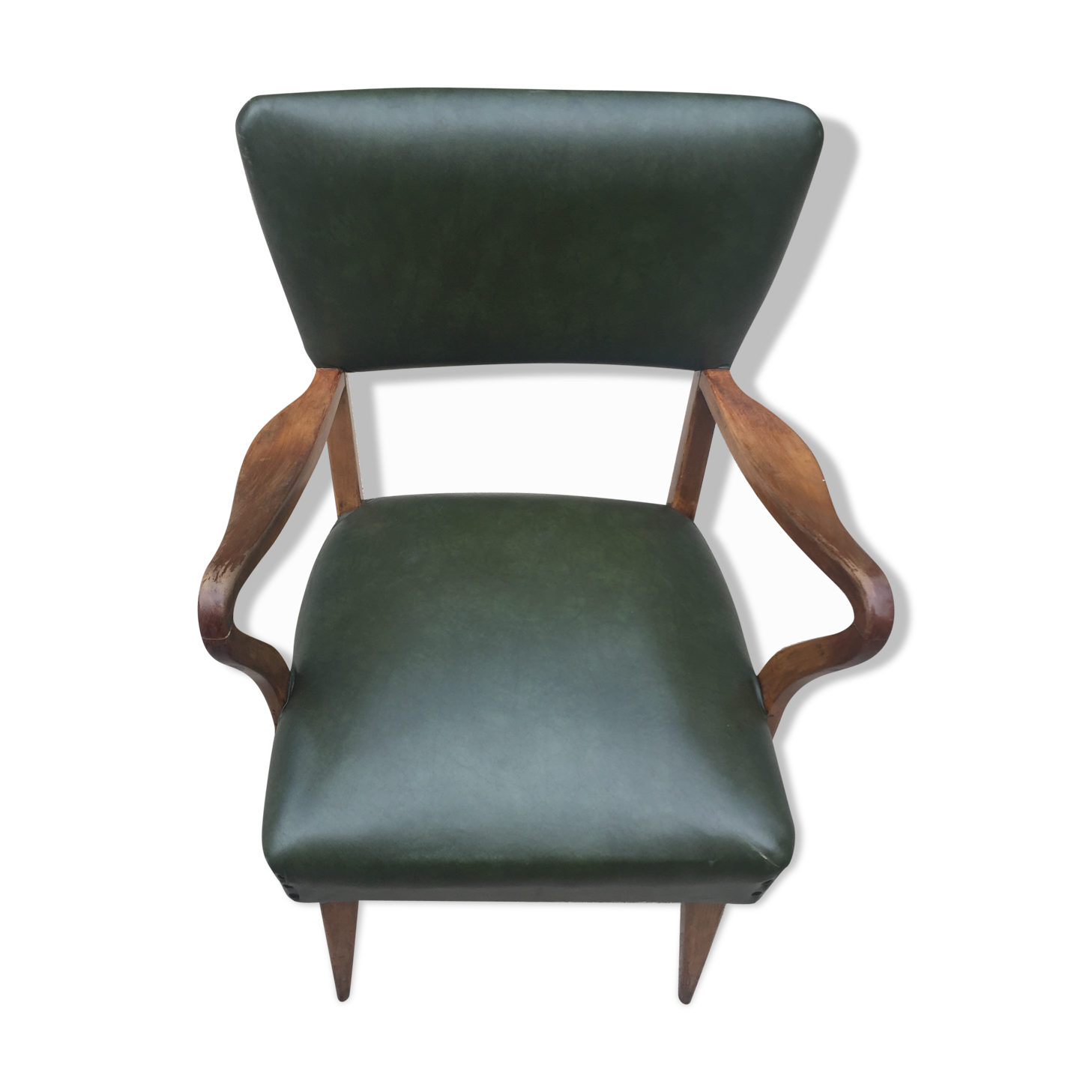 Fauteuil bas  en skaï vert bouteille