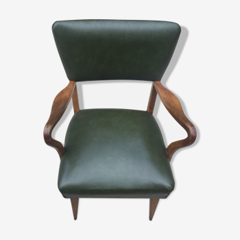 Fauteuil bas  en skaï vert bouteille