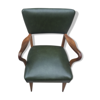 Fauteuil bas  en skaï vert bouteille