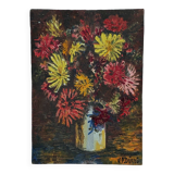Oil on cardboard by J.-P. Ducos still life 1960 bouquet of flowers