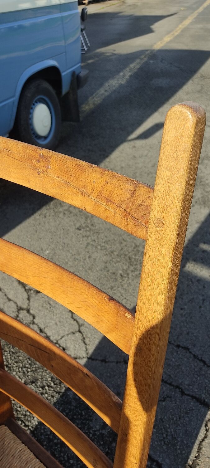 Ensemble de 4 chaises bois paille brutaliste