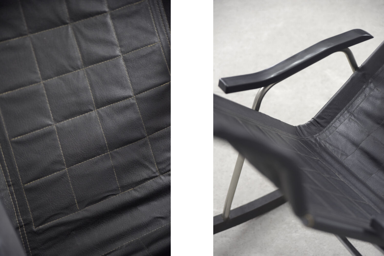 Vintage Mid-Century Postmodern Minimalist Black Leather Rocking Chair by Takeshi Nii, 1950s