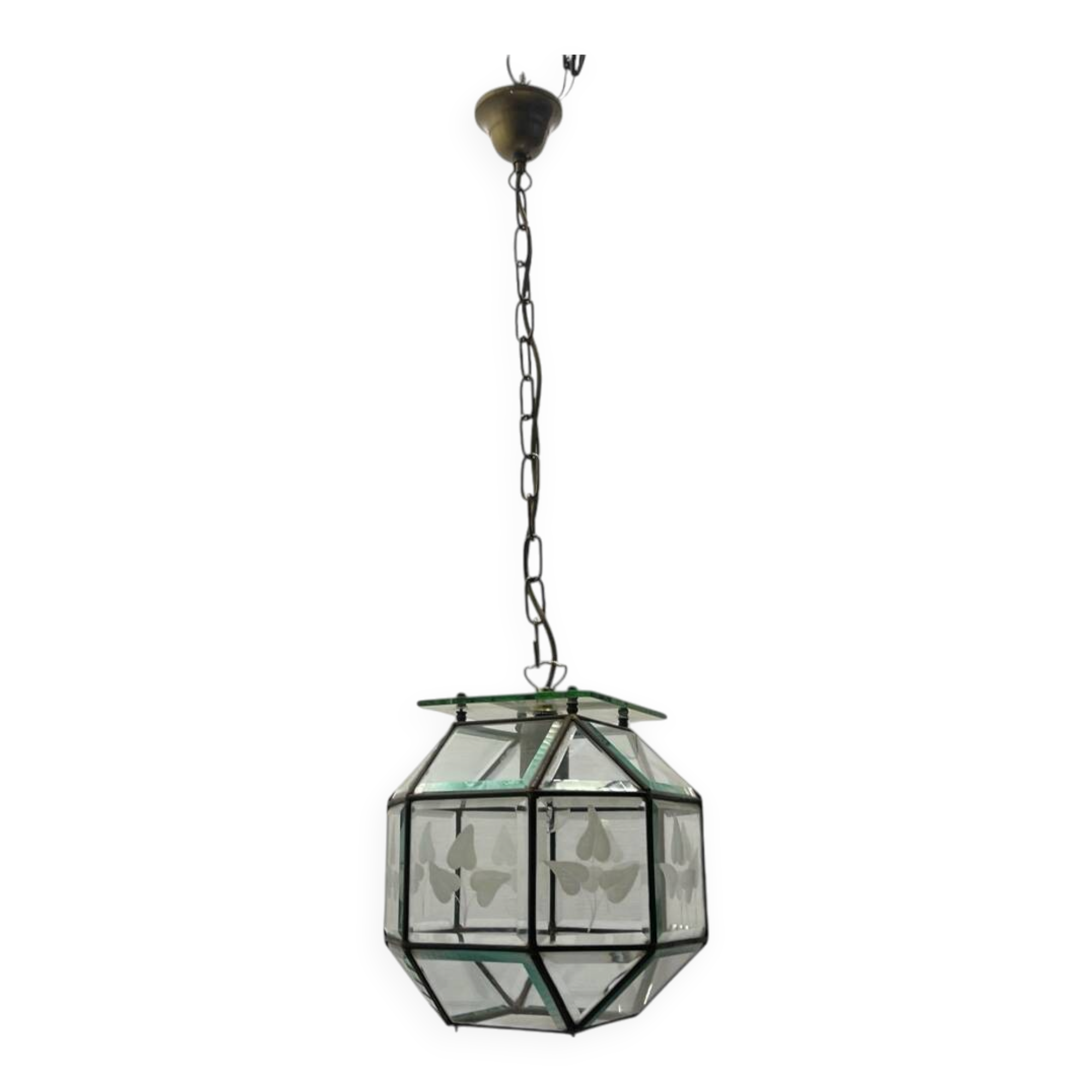 Etched Glass Light Pendant 1950’s
