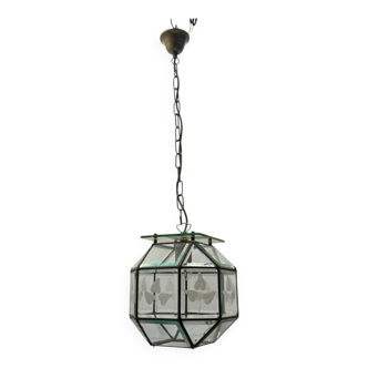 Etched Glass Light Pendant 1950’s