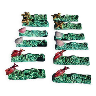 Set of twelve Vallauris majolica ceramic knife rests