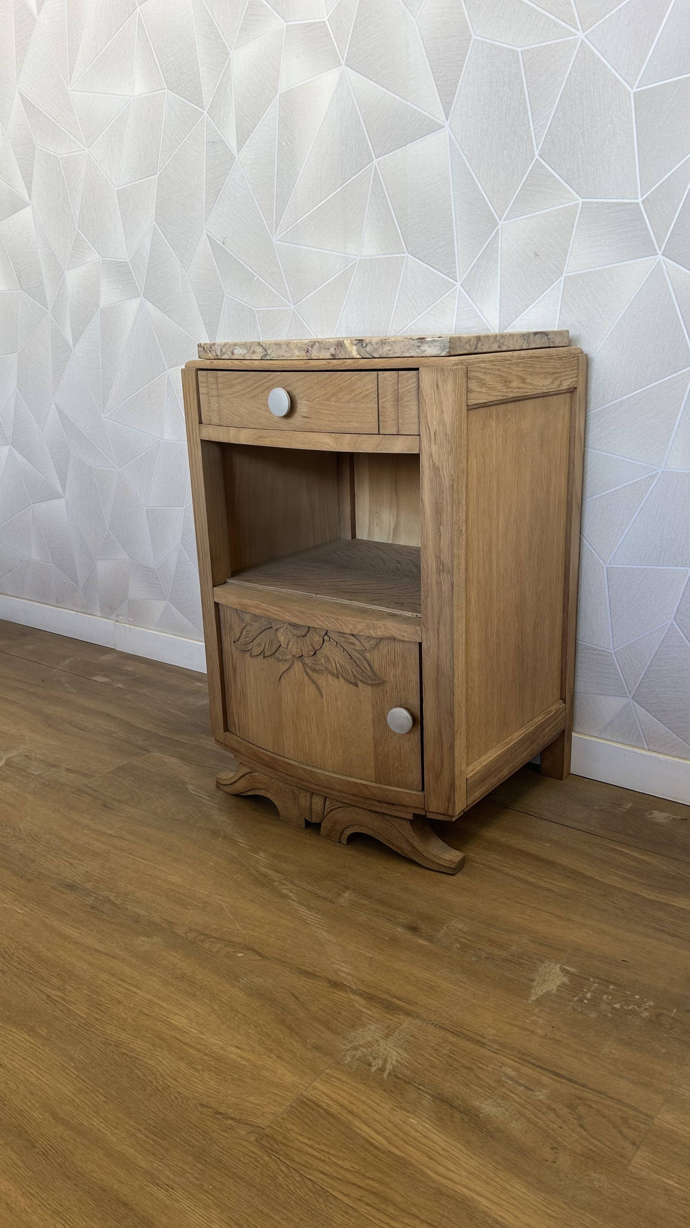 Art Deco bedside table in solid oak