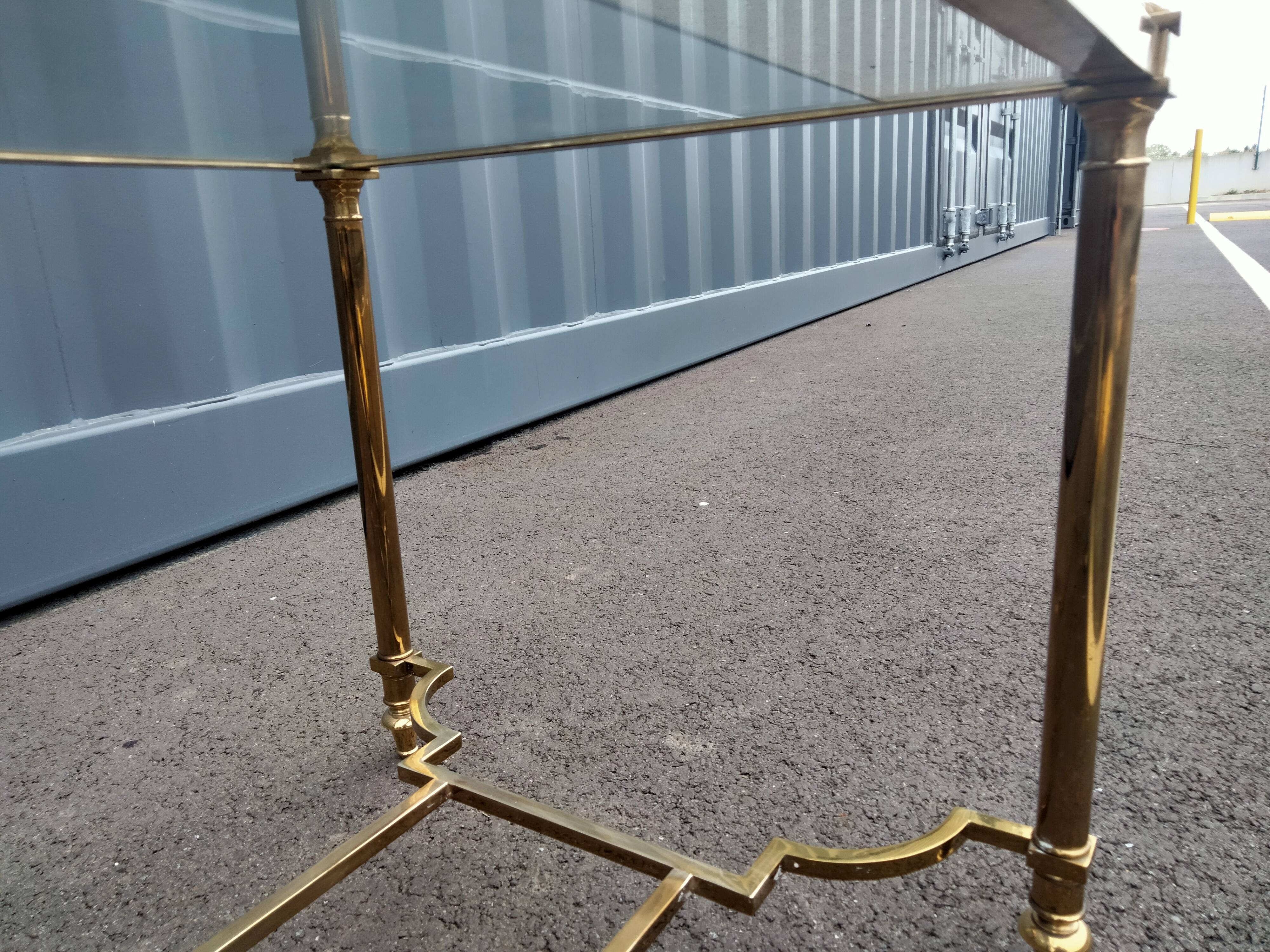 Old coffee table side metal gilded top glass style Louis XVl