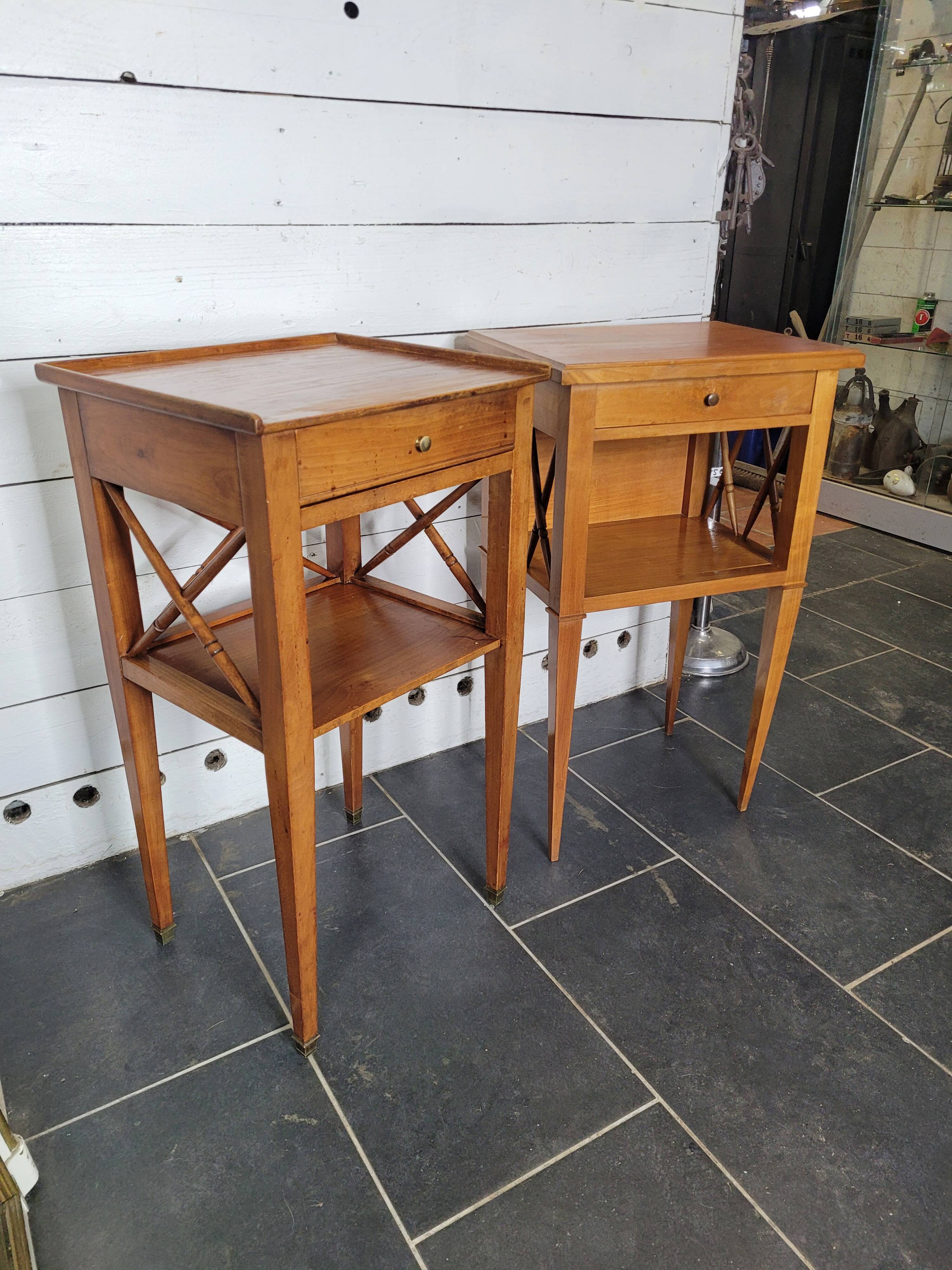 Pair of bedside tables with cherry wood lattices
