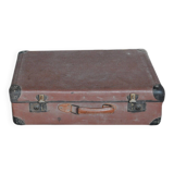 Vintage brown and black leather and metal suitcase - 1930s-1940s Czech Republic