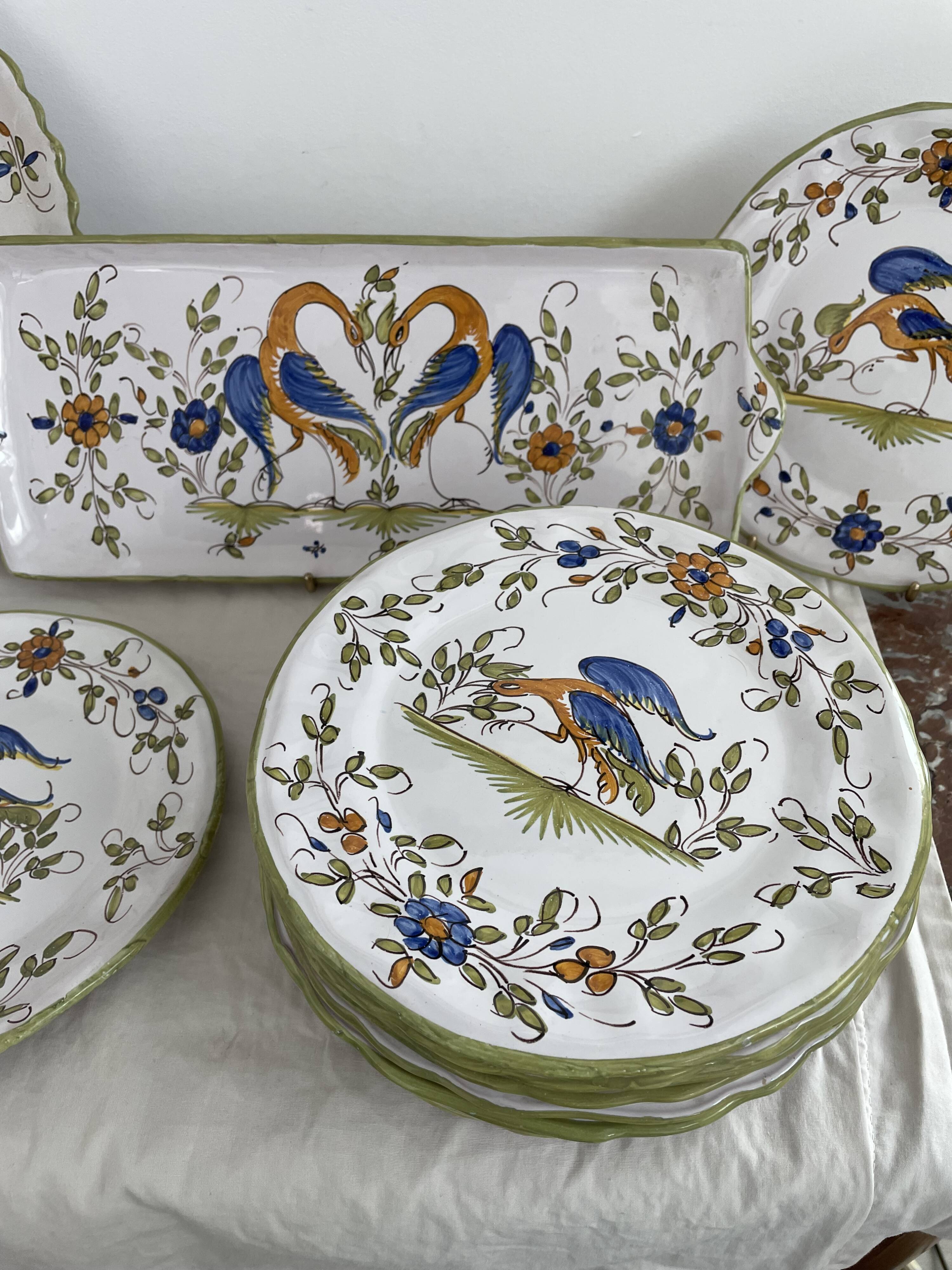 Dessert service, earthenware, Martres-Tolosane, signed Matet France
