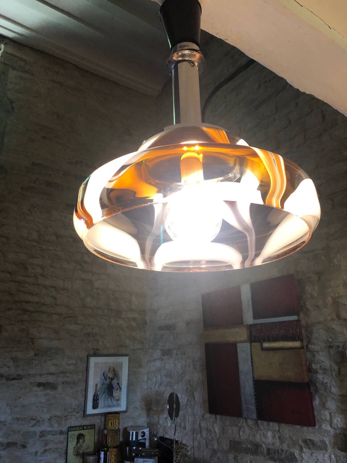 Suspension in Murano glass and chrome metal