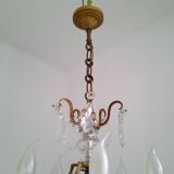 French antique bronze glass & crystal 5 light cage chandelier 4032