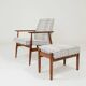 Vintage armchair and beige blue tartan footrest modern design