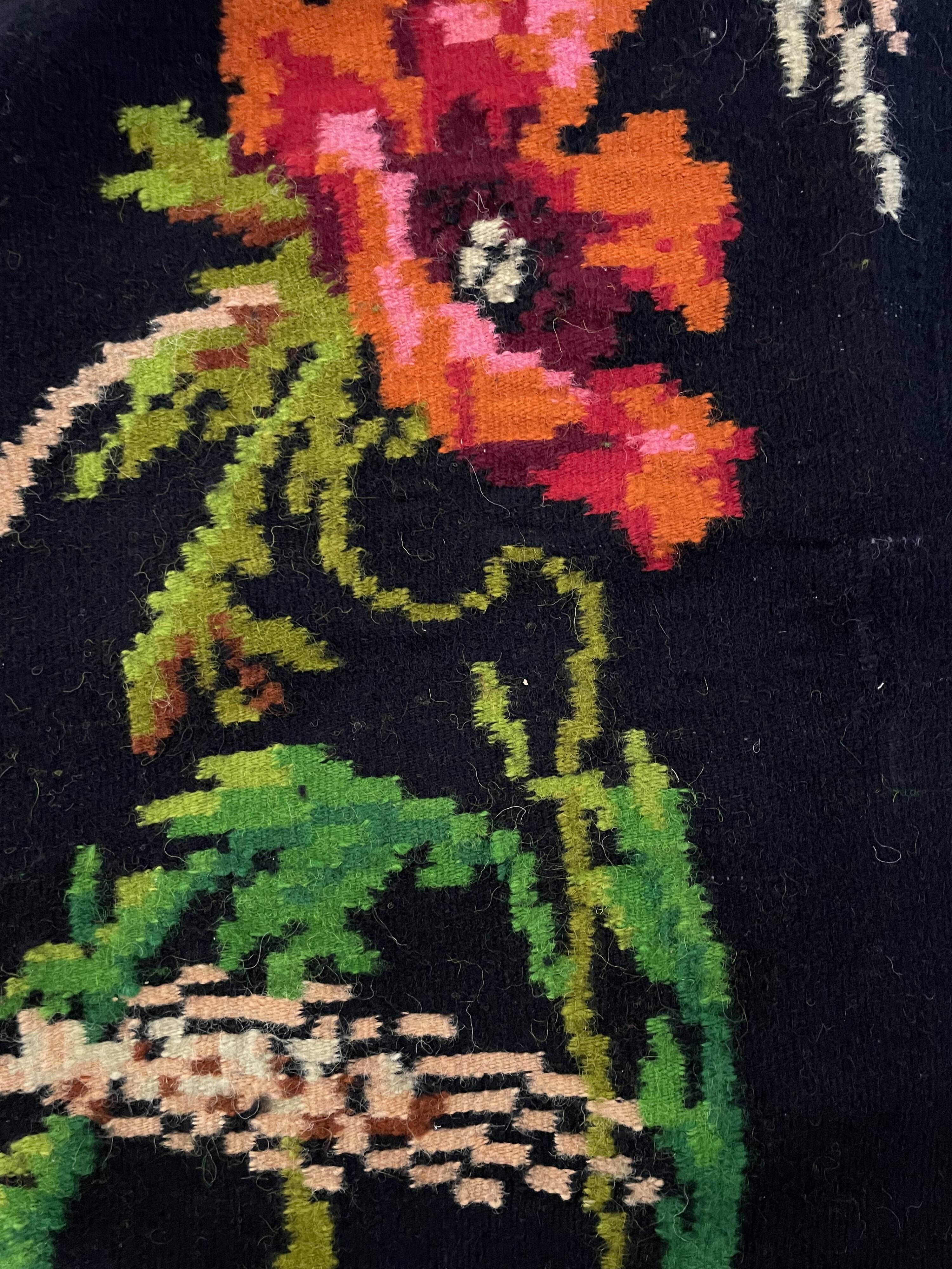 Tapis de laine roumain avec coquelicots et épis de blé, 250x160 cm
