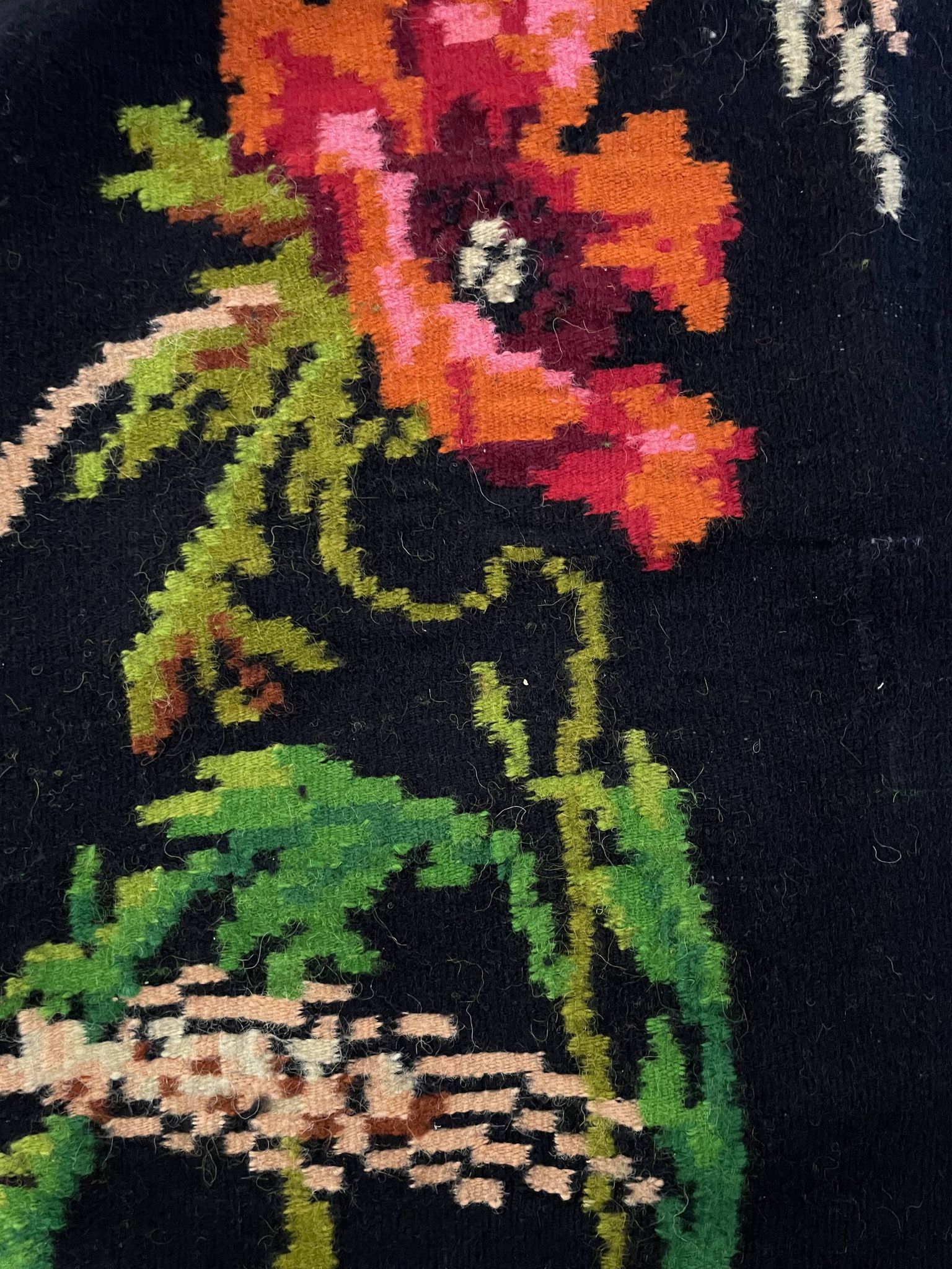 Tapis de laine roumain avec coquelicots et épis de blé, 250x160 cm