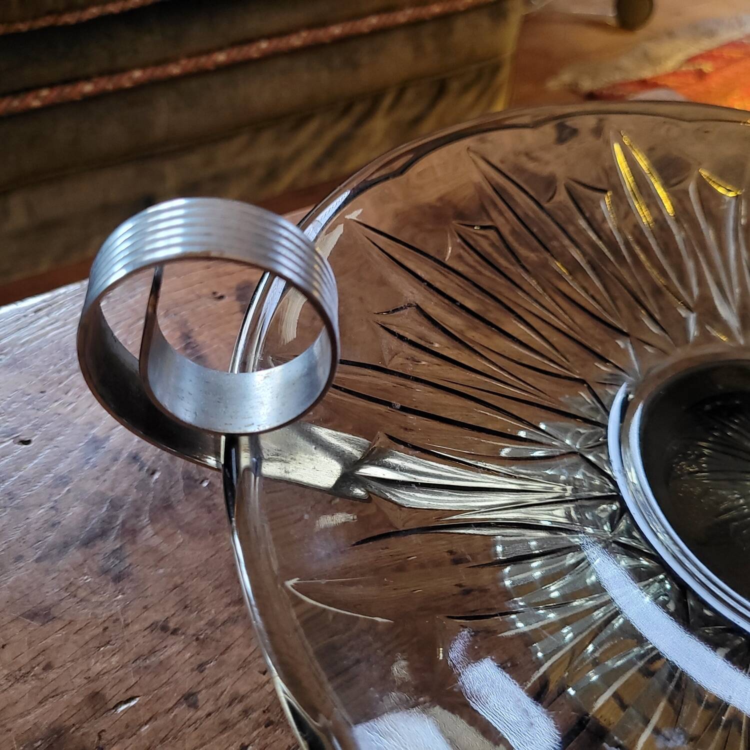 Art Deco stemmed bowl - Smoked glass and silver-plated metal - 1940s