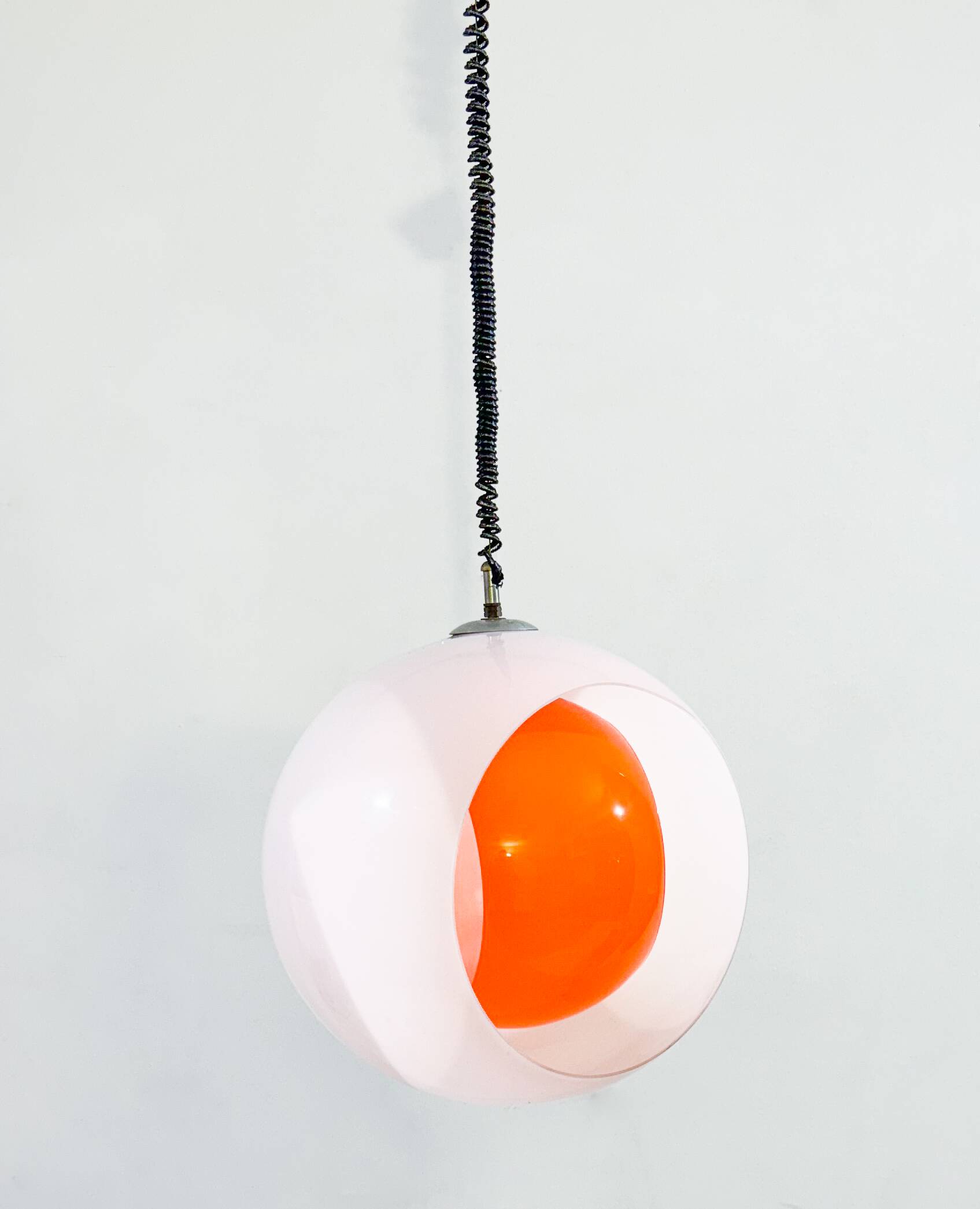 Mid-century Murano Glass White and Orange Suspension model "Eclisse" by Carlo Nason for Mazzega, Ita