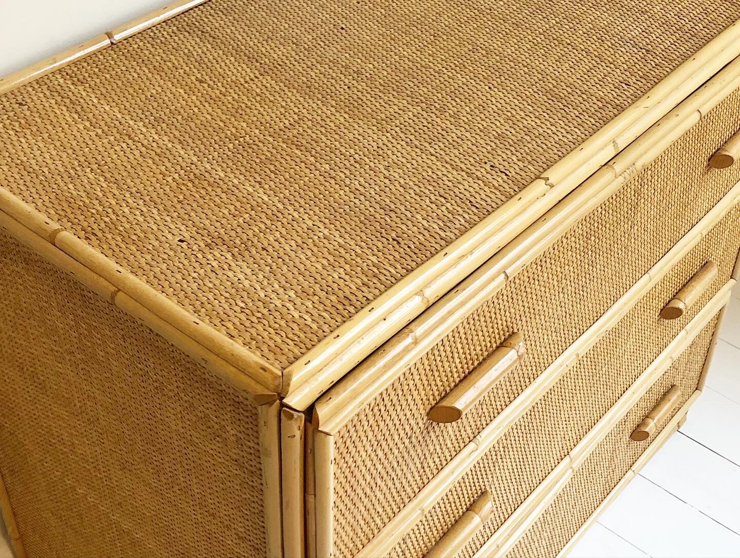 Rattan wicker bamboo mid century chest of drawers