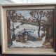 Old oil painting representing a winter landscape