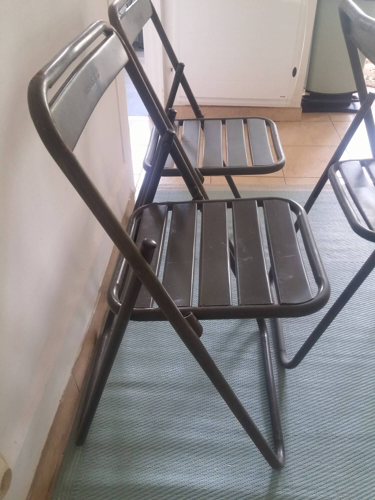 Lot of 3 folding chairs in vintage khaki military metal