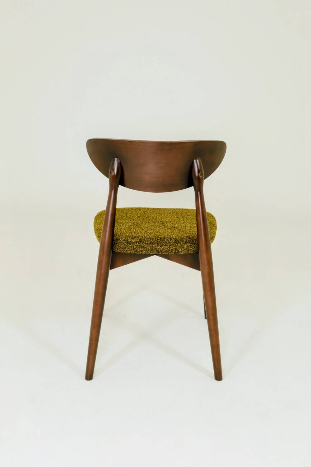 Set of 6 Modern Beech Wood Dining Chair, Yellow Bouclè, Dark Wood