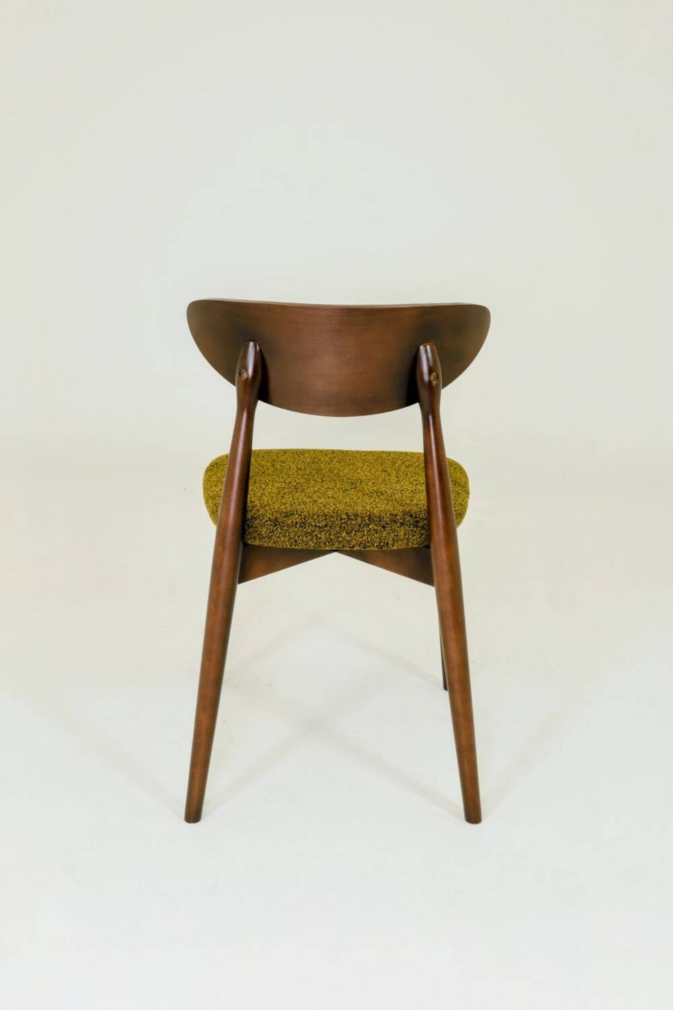 Set of 6 Modern Beech Wood Dining Chair, Yellow Bouclè, Dark Wood