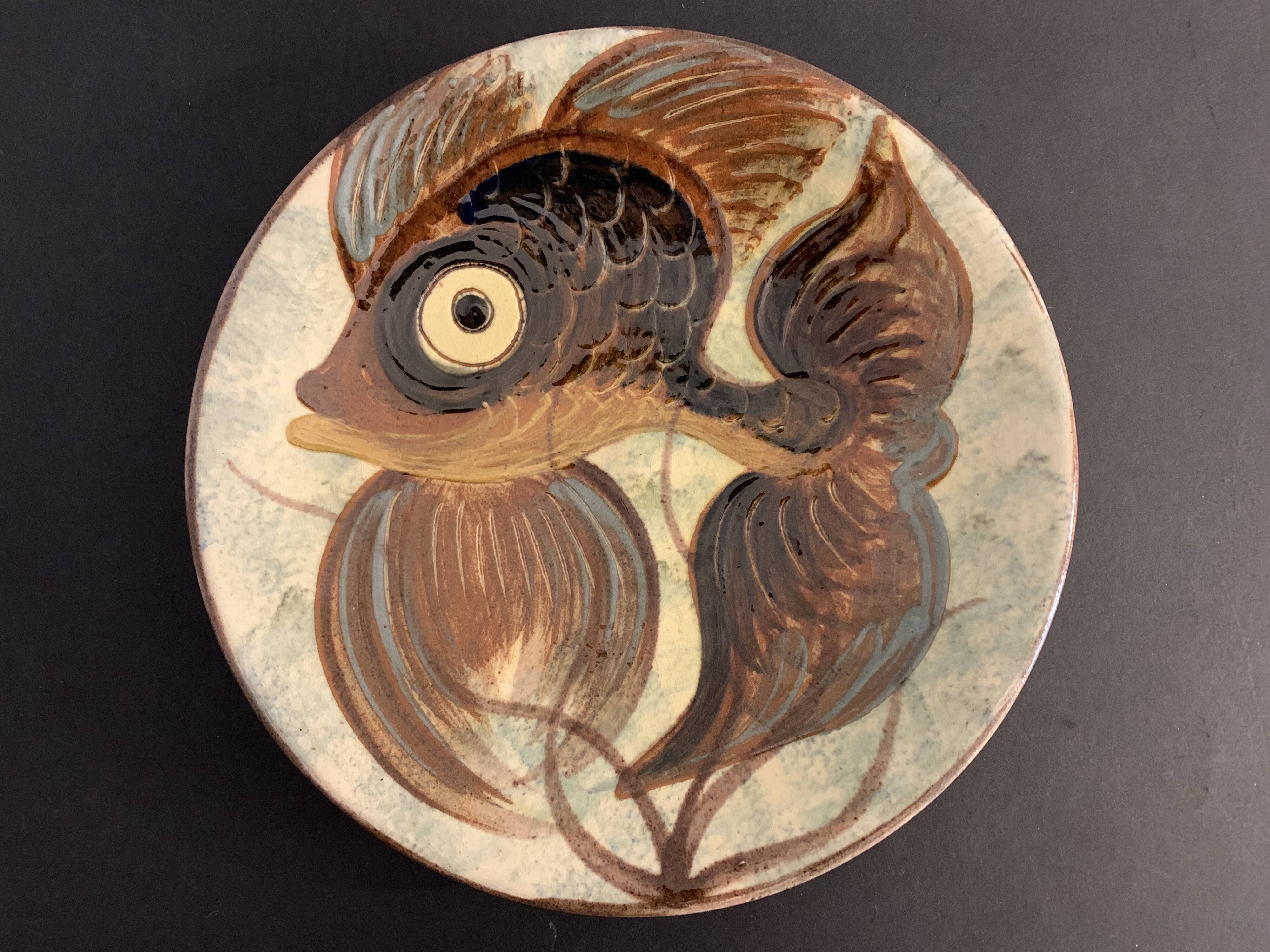 Glazed ceramic dish Puigdemont poisson, 1960