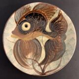Glazed ceramic dish Puigdemont poisson, 1960