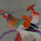 Antique embroidery under glass, Pair of Birds, Silk, China, Early 20th century